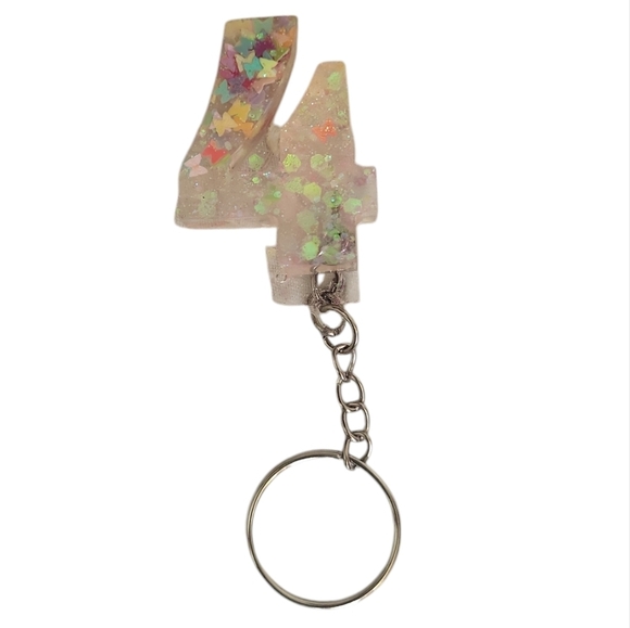 Fortune 4 Resin Number Birthday Date Keychain Sparkly Glitter Key Chain Bag - Picture 1 of 2